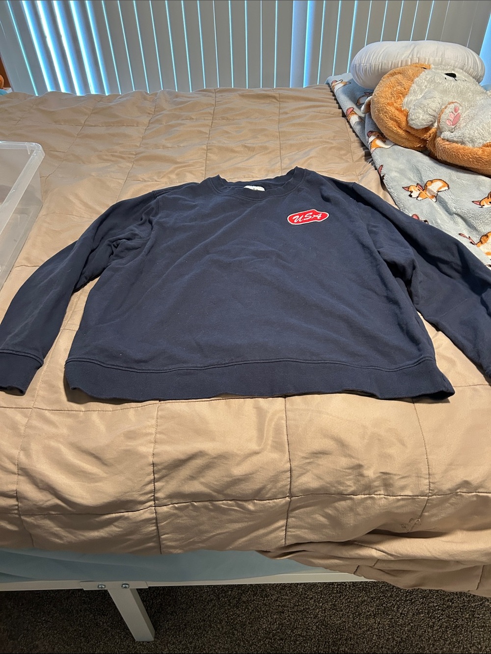 Navy Crewneck Sweatshirt with USA Patch
